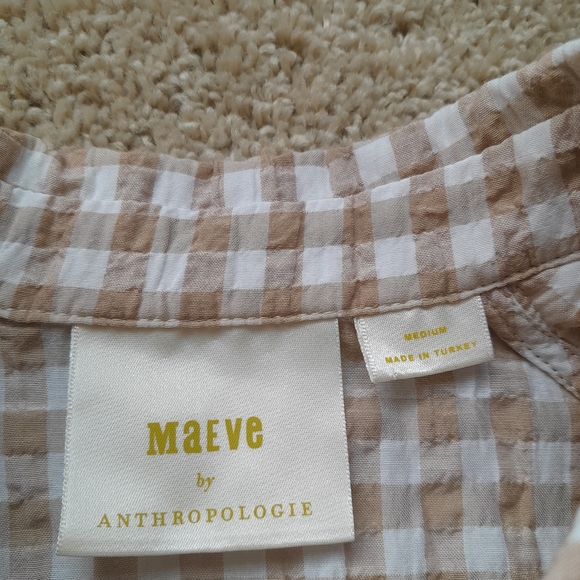 Maeve Anthropologie crop top sleeveless beige check women's M - Picture 5 of 9